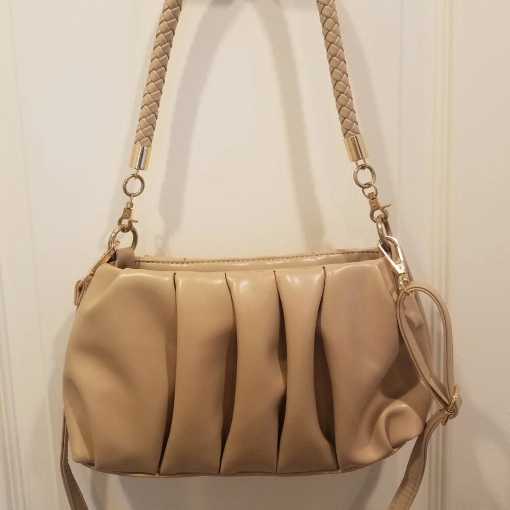 Super Feminine Beige Woman's Crossbody Handbag with Braided Handle